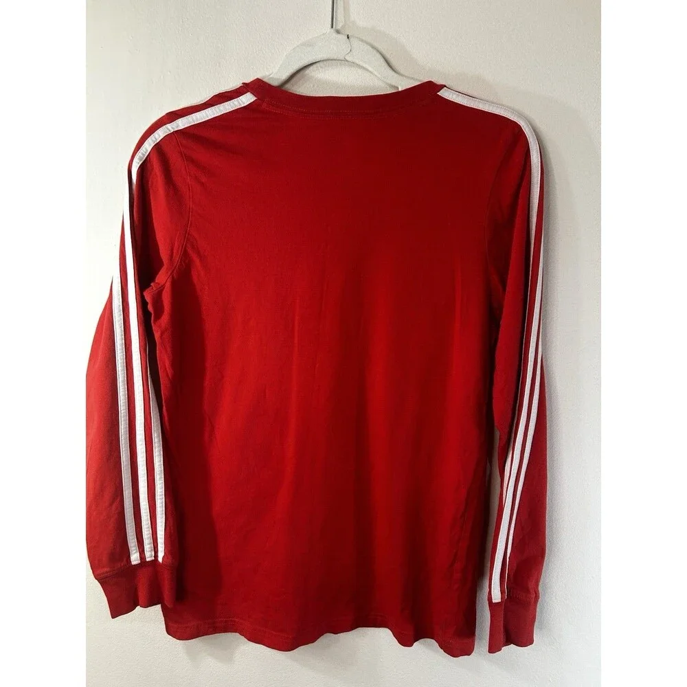 adidas Teens 14/16 Regular Fit Long Sleeve Crew Neck Cotton Logo T-Shirt Red L
